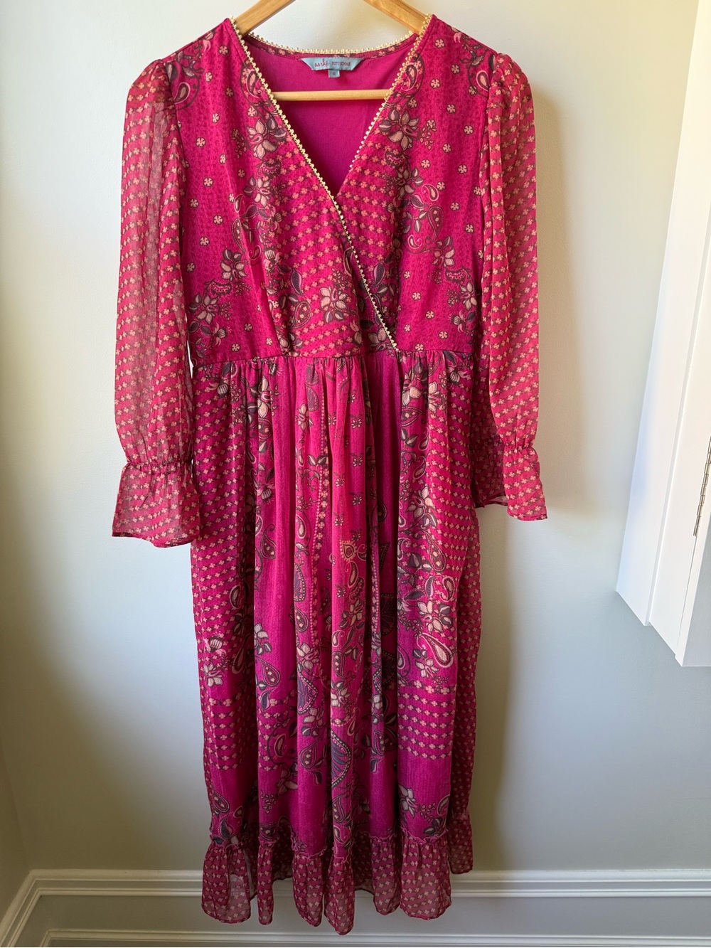 AARKE RITU KUMAR Floral Bohemian Dress Cottagecore Sheer Overlay Folk Ethereal S